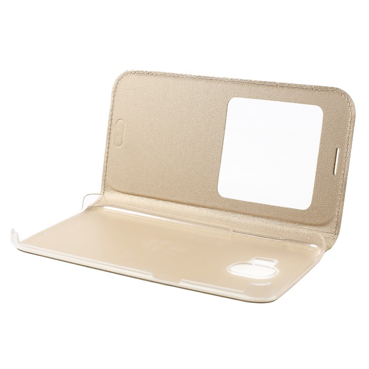 View Window Leather Cell Phone Case for Samsung Galaxy J2 Pro 2018 - Gold-5