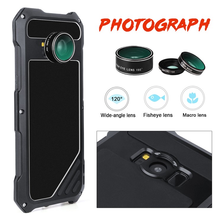 For Samsung Galaxy S8+ G955 Heavy Duty Shockproof Metal Case with Fisheye/Wide-angle/Macro Lens - Black-5
