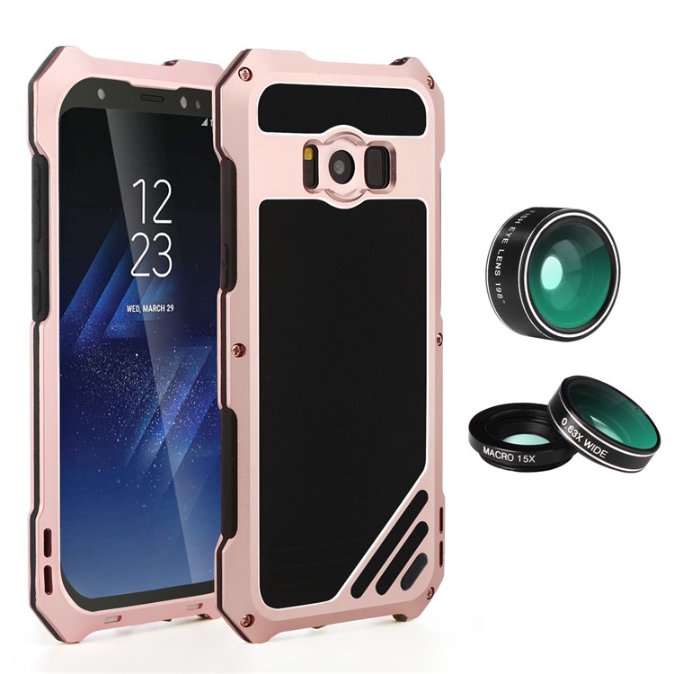 For Samsung Galaxy S8+ G955 Heavy Duty Shockproof Metal Mobile Case with Fisheye/Wide-angle/Macro Lens - Rose Gold-1