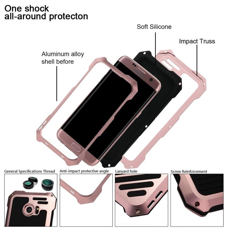 For Samsung Galaxy S8+ G955 Heavy Duty Shockproof Metal Mobile Case with Fisheye/Wide-angle/Macro Lens - Rose Gold-4
