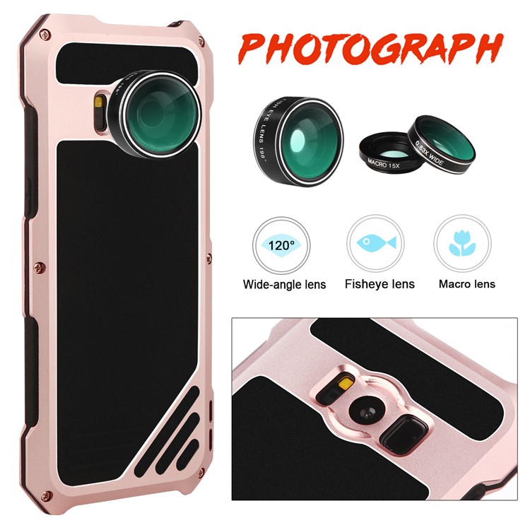 For Samsung Galaxy S8+ G955 Heavy Duty Shockproof Metal Mobile Case with Fisheye/Wide-angle/Macro Lens - Rose Gold-5