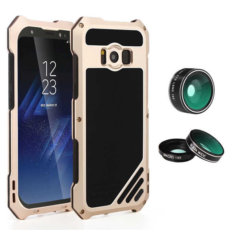 For Samsung Galaxy S8+ G955 Heavy Duty Shockproof Metal Phone Cover with Fisheye/Wide-angle/Macro Lens - Gold-1