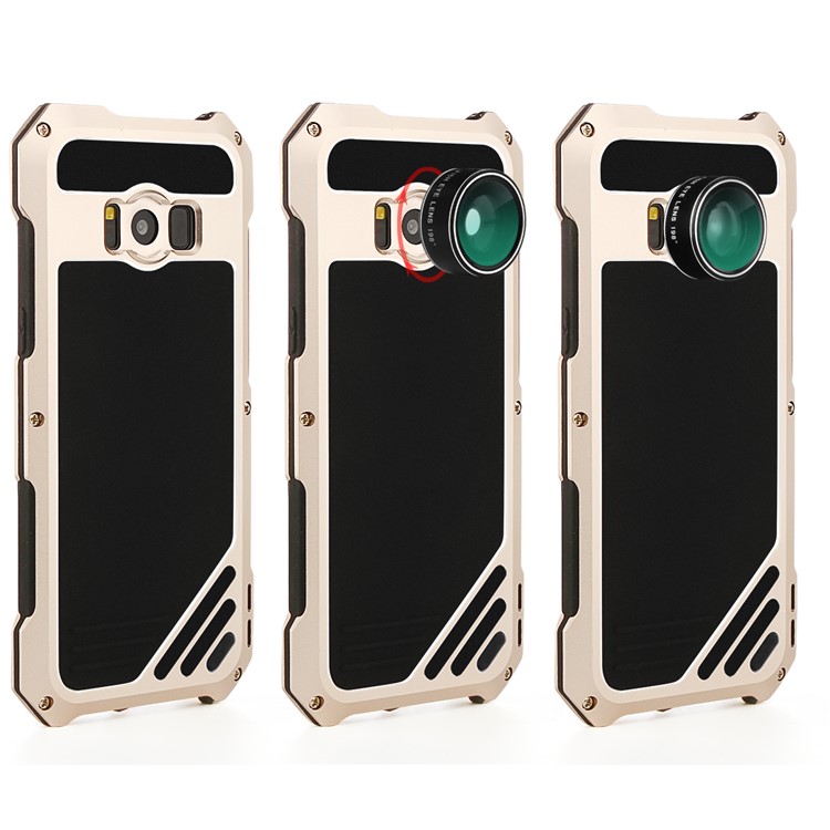 For Samsung Galaxy S8+ G955 Heavy Duty Shockproof Metal Phone Cover with Fisheye/Wide-angle/Macro Lens - Gold-3