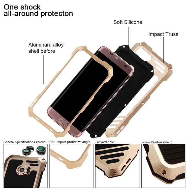 For Samsung Galaxy S8+ G955 Heavy Duty Shockproof Metal Phone Cover with Fisheye/Wide-angle/Macro Lens - Gold-4