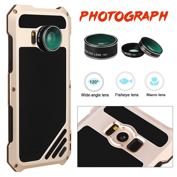 For Samsung Galaxy S8+ G955 Heavy Duty Shockproof Metal Phone Cover with Fisheye/Wide-angle/Macro Lens - Gold-5