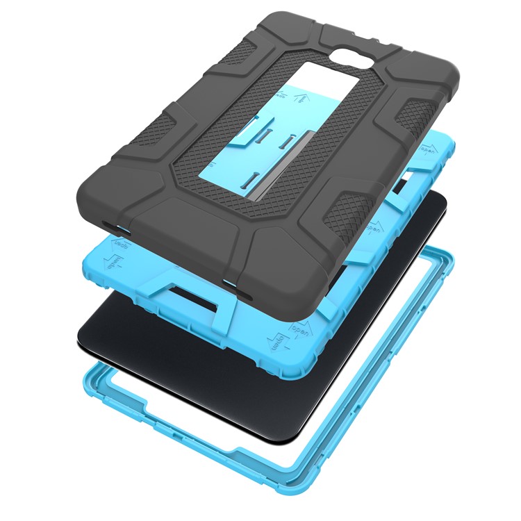 TPU Hybride Anti-poussière Anti-poussière Anti-poussière + Coque De Protection PC Avec Kickstand Pour Samsung Galaxy Tab A 10.1 (2016) - Cyan + Noir