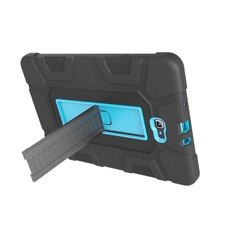 TPU Hybride Anti-poussière Anti-poussière Anti-poussière + Coque De Protection PC Avec Kickstand Pour Samsung Galaxy Tab A 10.1 (2016) - Cyan + Noir