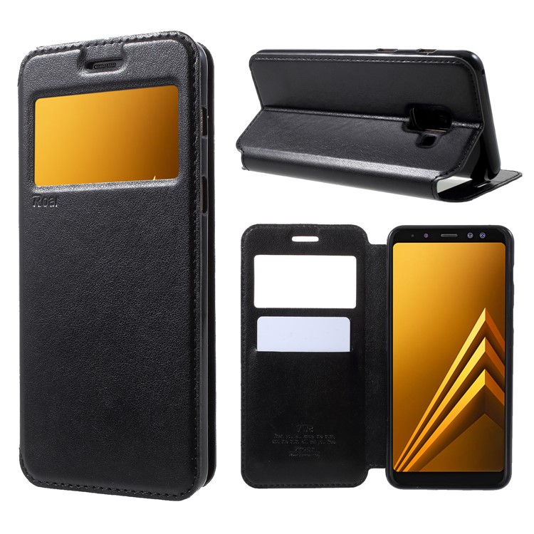 ROAR KOREA View Window Noble Leather Flip Stand Cover Case for Samsung Galaxy A8 (2018) - Black-1