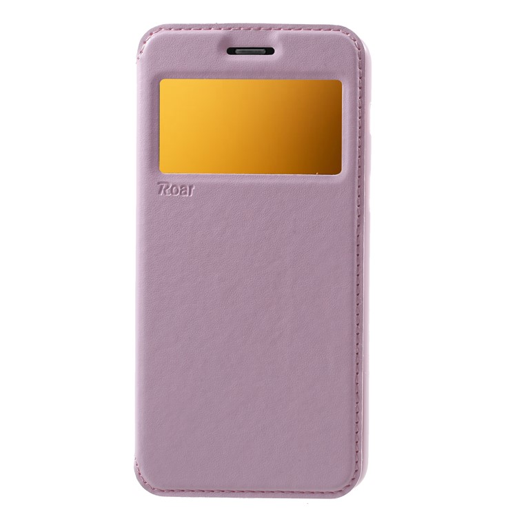 ROAR View Window Noble Leather Phone Case with Card Slot for Samsung Galaxy A8 (2018) - Pink-1