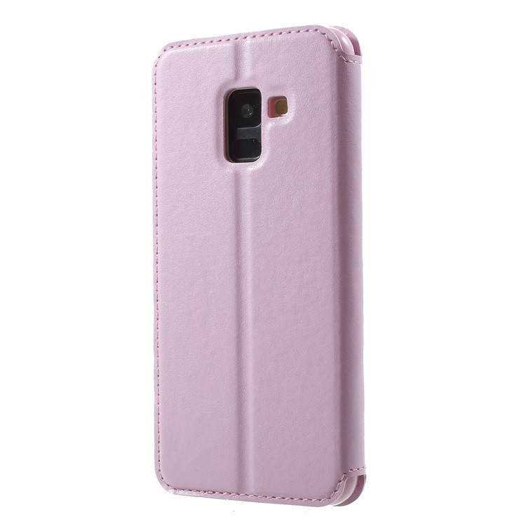 ROAR View Window Noble Leather Phone Case with Card Slot for Samsung Galaxy A8 (2018) - Pink-2