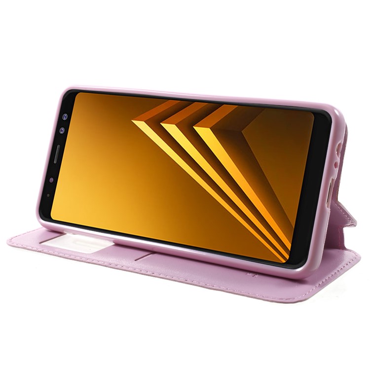 ROAR View Window Noble Leather Phone Case with Card Slot for Samsung Galaxy A8 (2018) - Pink-4