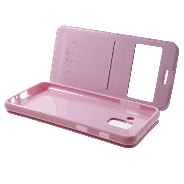 ROAR View Window Noble Leather Phone Case with Card Slot for Samsung Galaxy A8 (2018) - Pink-6