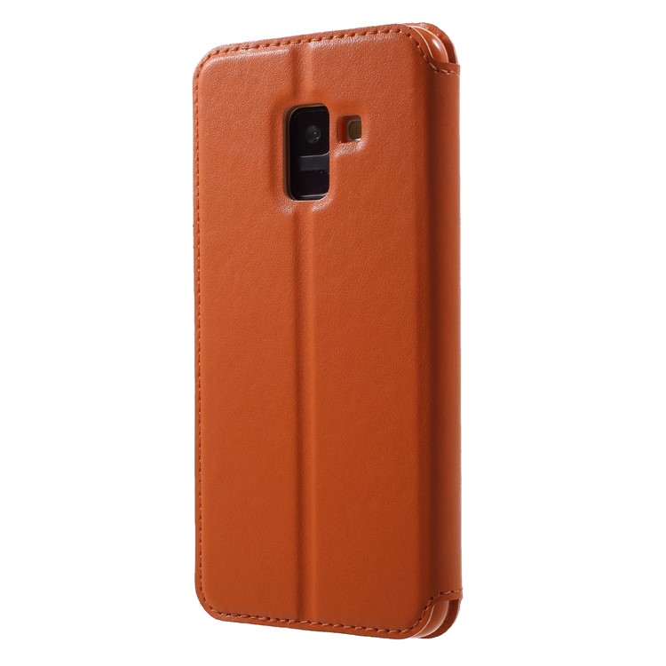 ROAR KOREA View Window Noble Leather Mobile Phone Case with Stand for Samsung Galaxy A8 (2018) - Orange-2