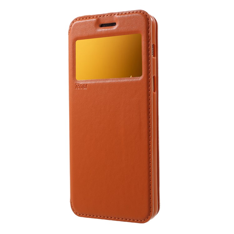 ROAR KOREA View Window Noble Leather Mobile Phone Case with Stand for Samsung Galaxy A8 (2018) - Orange-3