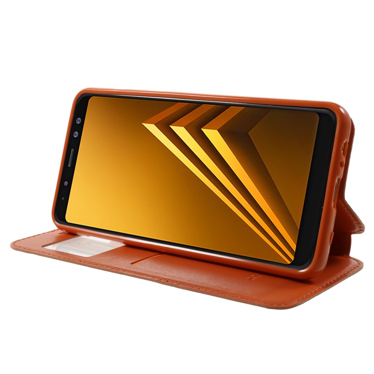 ROAR KOREA View Window Noble Leather Mobile Phone Case with Stand for Samsung Galaxy A8 (2018) - Orange-4