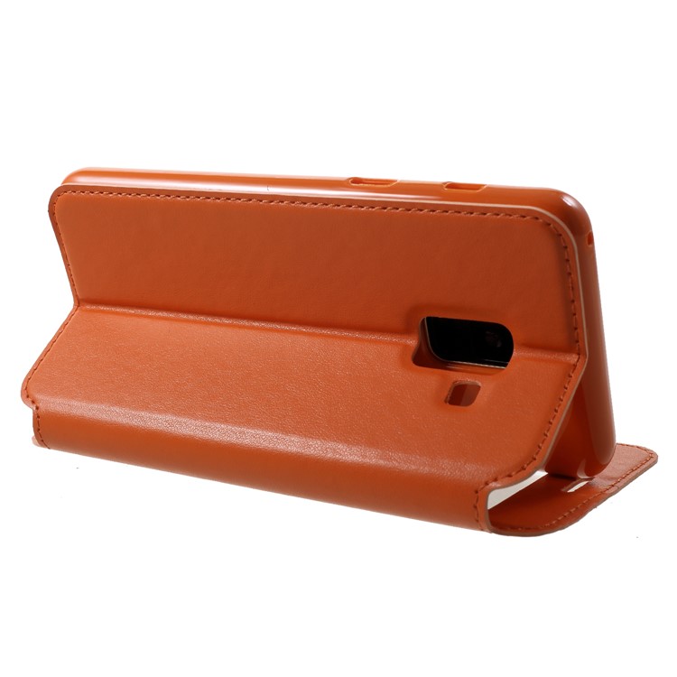 ROAR KOREA View Window Noble Leather Mobile Phone Case with Stand for Samsung Galaxy A8 (2018) - Orange-5
