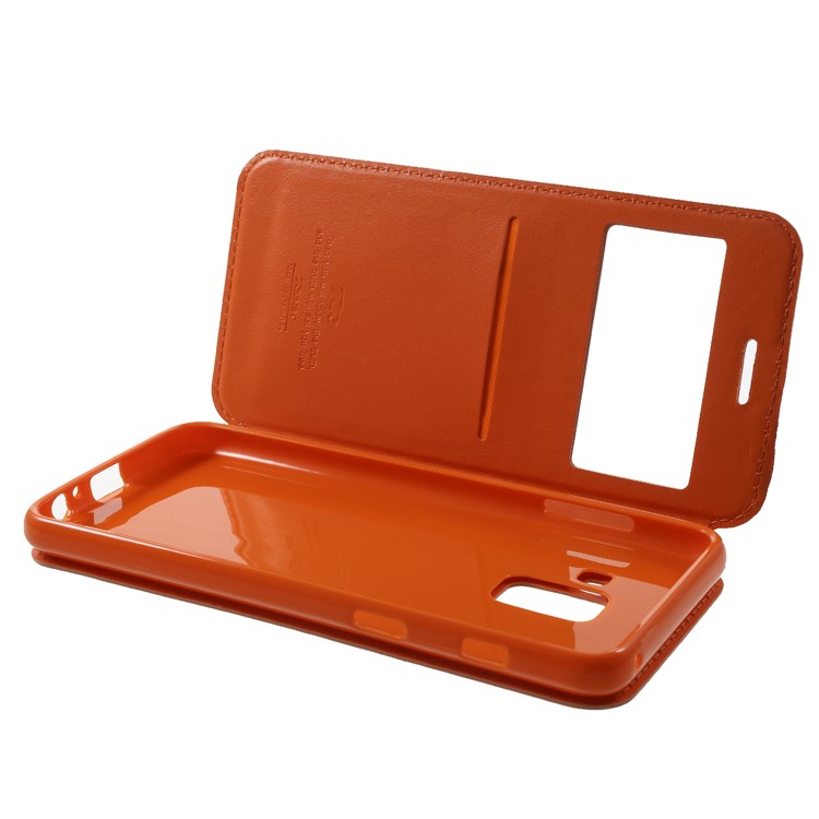 ROAR KOREA View Window Noble Leather Mobile Phone Case with Stand for Samsung Galaxy A8 (2018) - Orange-6