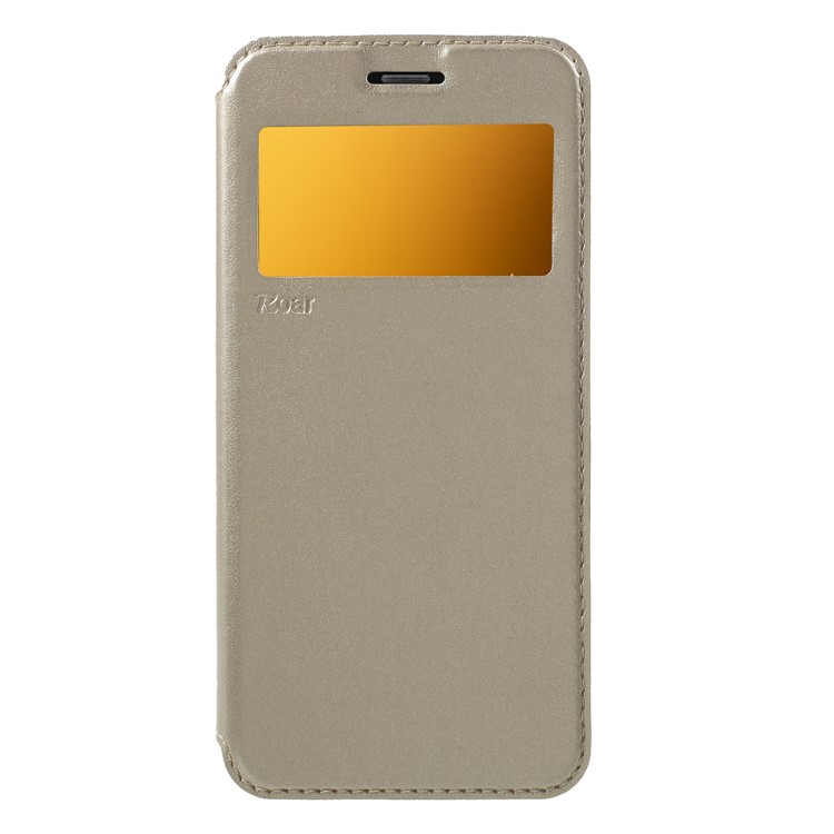 ROAR View Window Noble Leather Cell Phone Case with Card Holder for Samsung Galaxy A8 (2018) - Gold-1