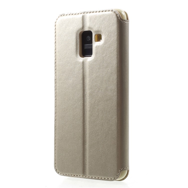 ROAR View Window Noble Leather Cell Phone Case with Card Holder for Samsung Galaxy A8 (2018) - Gold-2