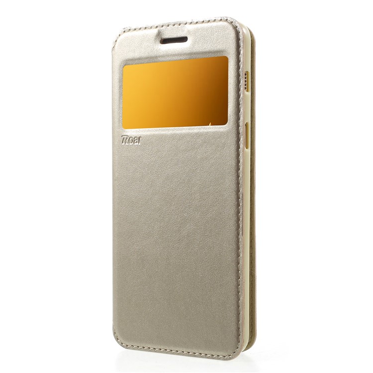 ROAR View Window Noble Leather Cell Phone Case with Card Holder for Samsung Galaxy A8 (2018) - Gold-3