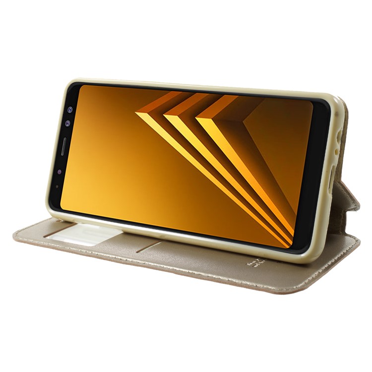 ROAR View Window Noble Leather Cell Phone Case with Card Holder for Samsung Galaxy A8 (2018) - Gold-4