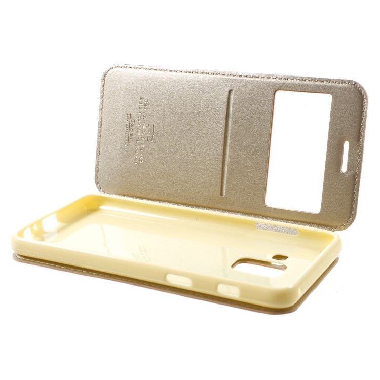 ROAR View Window Noble Leather Cell Phone Case with Card Holder for Samsung Galaxy A8 (2018) - Gold-6