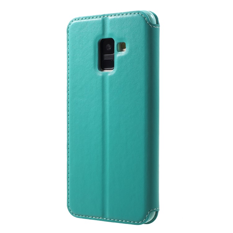 ROAR KOREA View Window Card Holder Noble Leather Stand Case for Samsung Galaxy A8 (2018) - Cyan-2