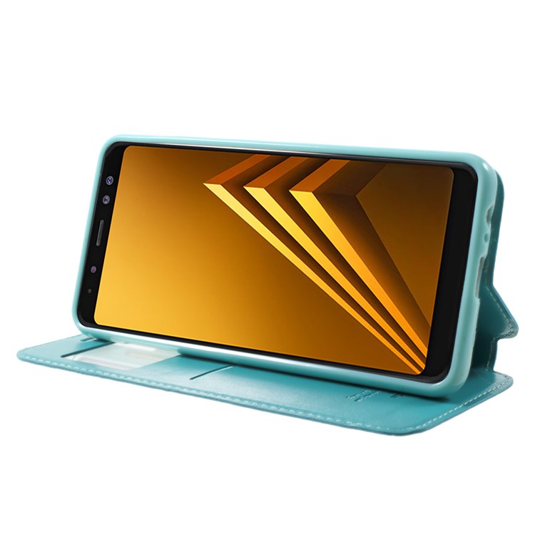 ROAR KOREA View Window Card Holder Noble Leather Stand Case for Samsung Galaxy A8 (2018) - Cyan-4