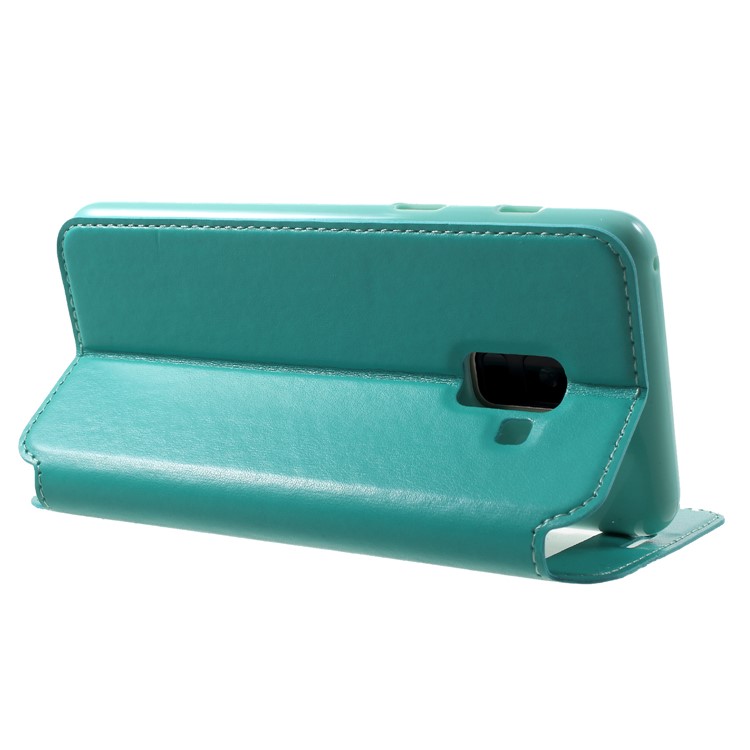 ROAR KOREA View Window Card Holder Noble Leather Stand Case for Samsung Galaxy A8 (2018) - Cyan-5