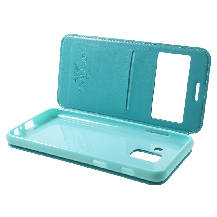 ROAR KOREA View Window Card Holder Noble Leather Stand Case for Samsung Galaxy A8 (2018) - Cyan-6