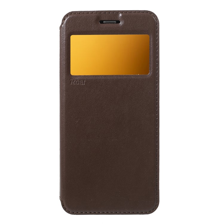 ROAR KOREA for Samsung Galaxy A8 (2018) View Window Noble Leather Phone Casing - Brown-1