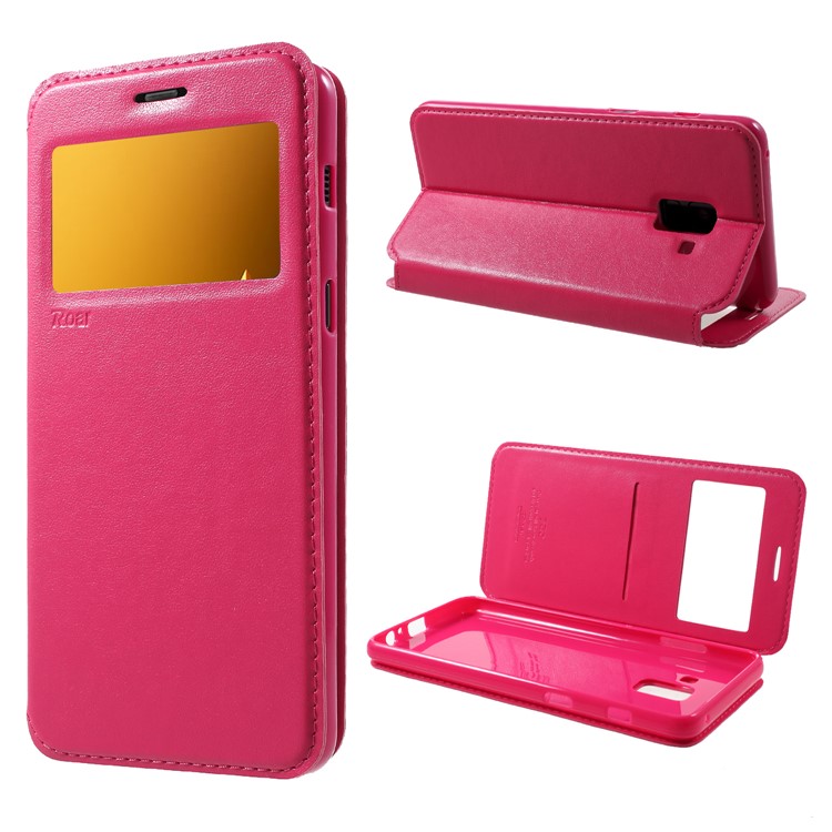 ROAR Noble Leather View Window Stand Case for Samsung Galaxy A8+ (2018) - Rose-1