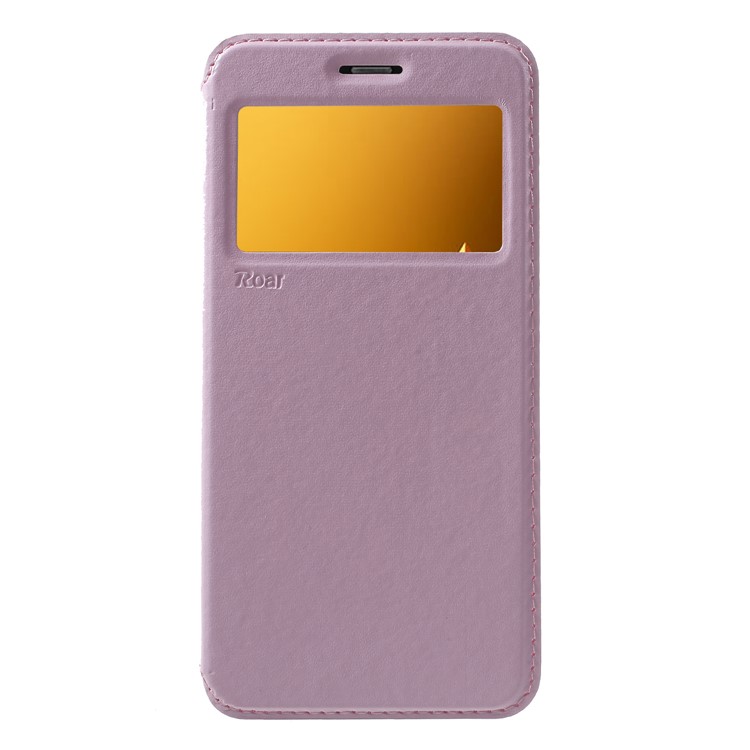 ROAR Noble Leather View Window Stand Shell for Samsung Galaxy A8+ (2018) - Pink-1