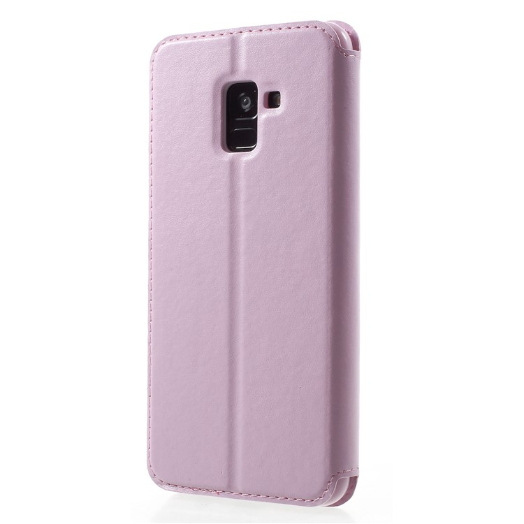 ROAR Noble Leather View Window Stand Shell for Samsung Galaxy A8+ (2018) - Pink-2