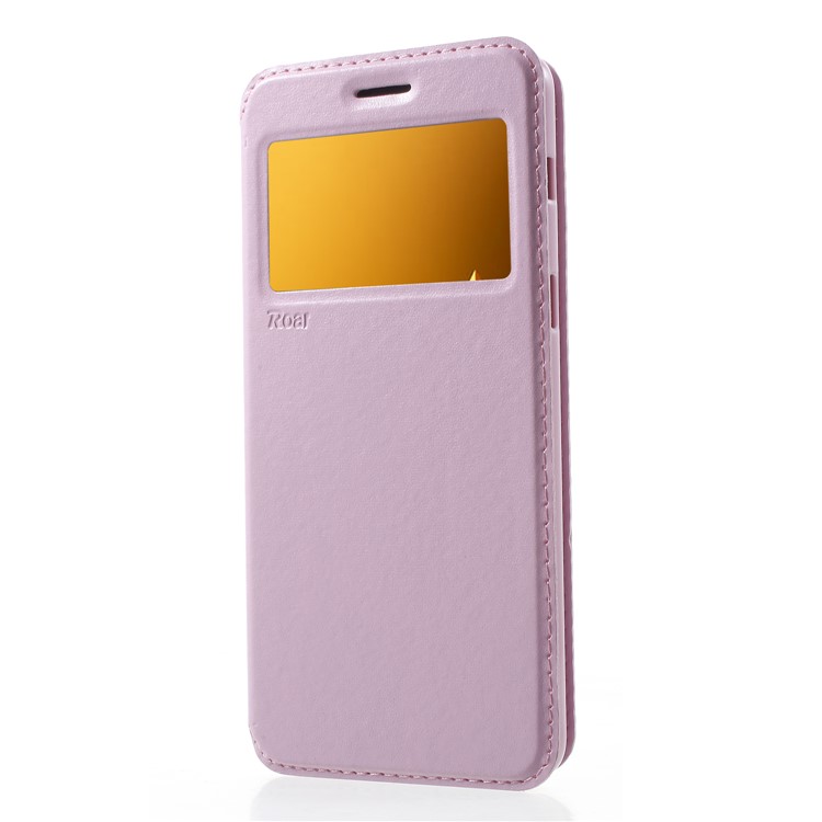 ROAR Noble Leather View Window Stand Shell for Samsung Galaxy A8+ (2018) - Pink-3