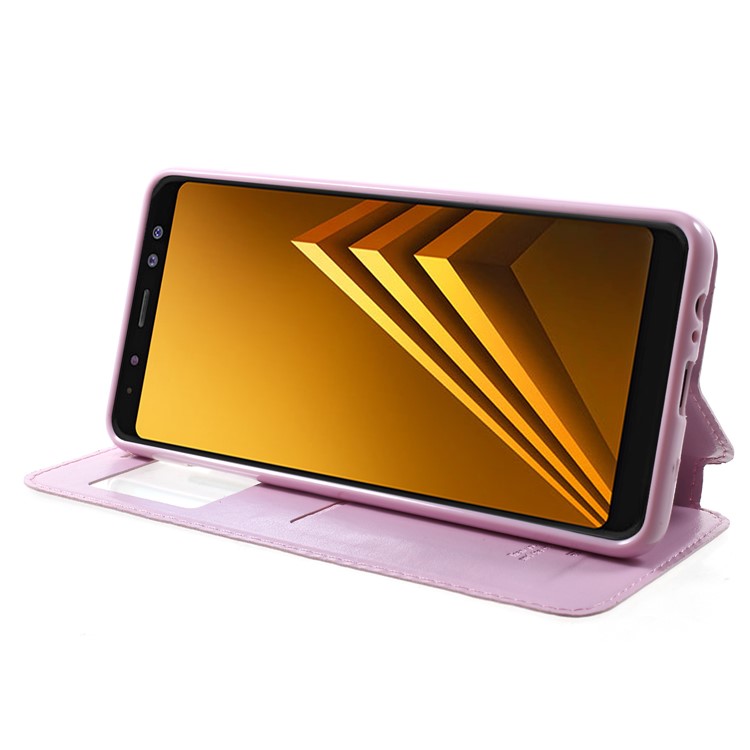 ROAR Noble Leather View Window Stand Shell for Samsung Galaxy A8+ (2018) - Pink-4