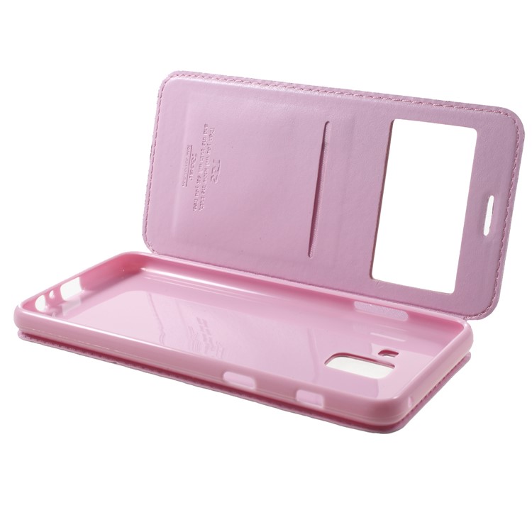 ROAR Noble Leather View Window Stand Shell for Samsung Galaxy A8+ (2018) - Pink-6