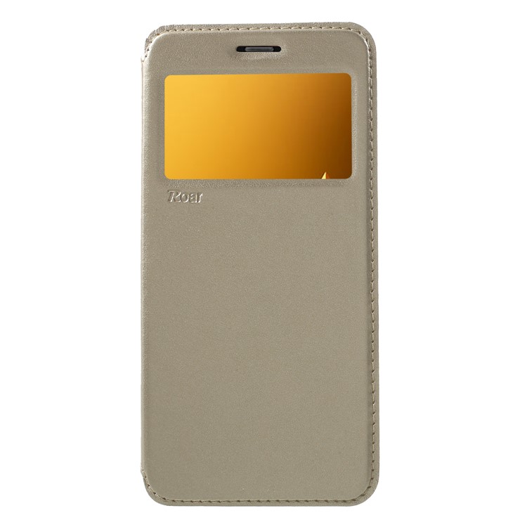 ROAR Noble Leather View Window Phone Case for Samsung Galaxy A8+ (2018) - Gold-1