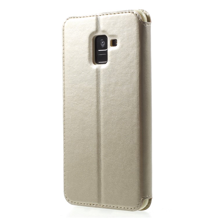 ROAR Noble Leather View Window Phone Case for Samsung Galaxy A8+ (2018) - Gold-2