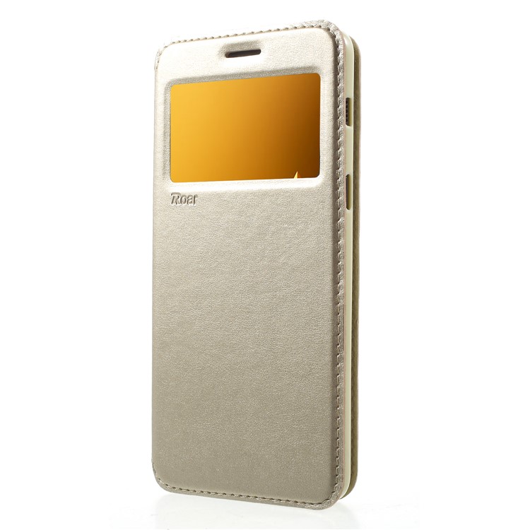 ROAR Noble Leather View Window Phone Case for Samsung Galaxy A8+ (2018) - Gold-3