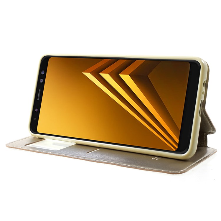 ROAR Noble Leather View Window Phone Case for Samsung Galaxy A8+ (2018) - Gold-4