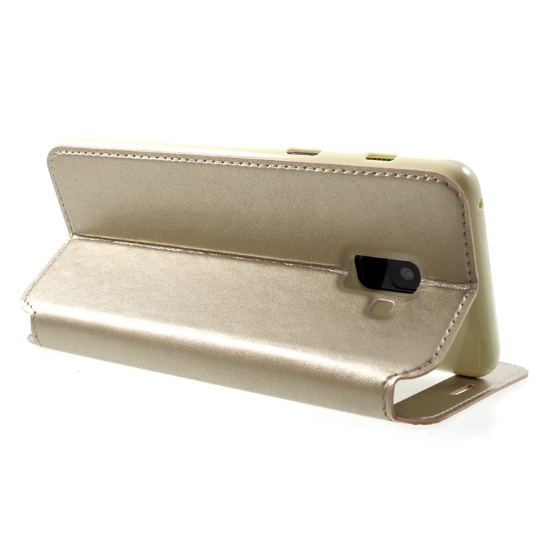 ROAR Noble Leather View Window Phone Case for Samsung Galaxy A8+ (2018) - Gold-5