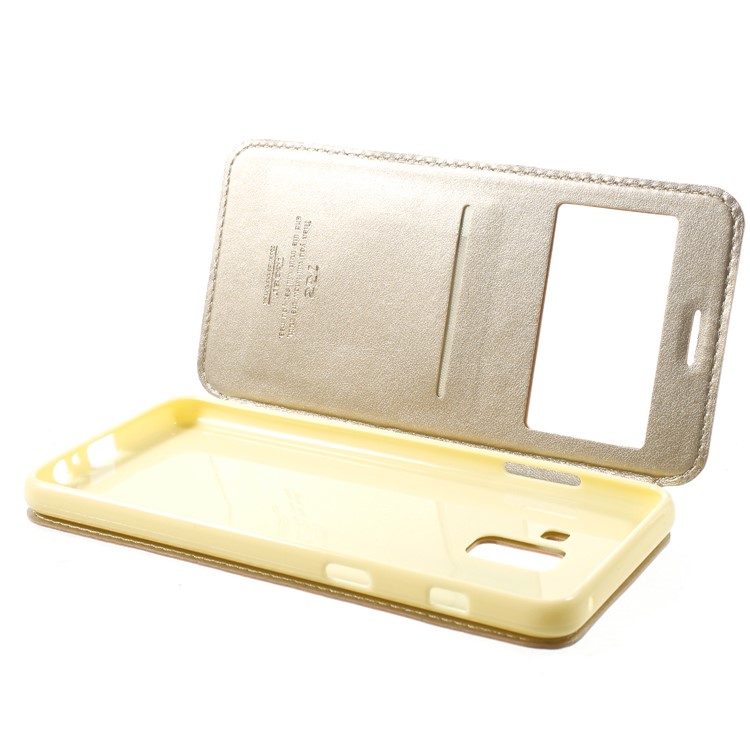 ROAR Noble Leather View Window Phone Case for Samsung Galaxy A8+ (2018) - Gold-6