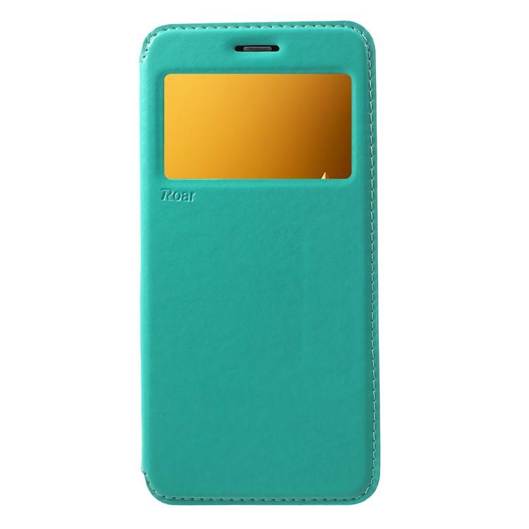 ROAR KOREA Noble Leather View Window Phone Cover for Samsung Galaxy A8+ (2018) - Cyan-1
