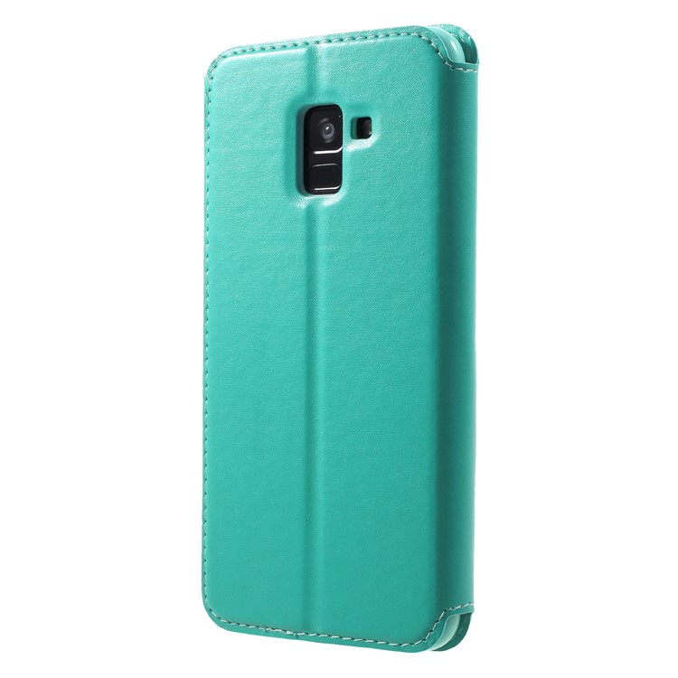 ROAR KOREA Noble Leather View Window Phone Cover for Samsung Galaxy A8+ (2018) - Cyan-2