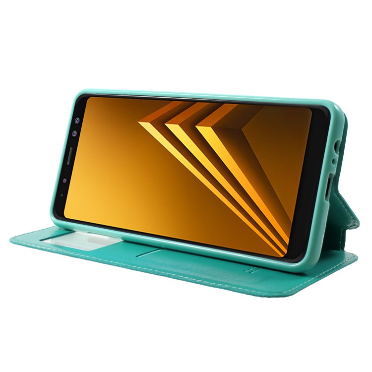 ROAR KOREA Noble Leather View Window Phone Cover for Samsung Galaxy A8+ (2018) - Cyan-4