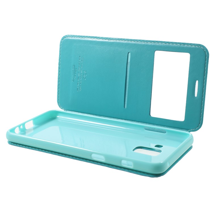 ROAR KOREA Noble Leather View Window Phone Cover for Samsung Galaxy A8+ (2018) - Cyan-6