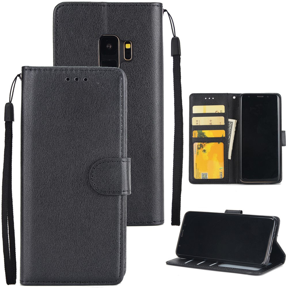 PU Leather Wallet Stand Phone Case for Samsung Galaxy S9 SM-G960 - Black-1
