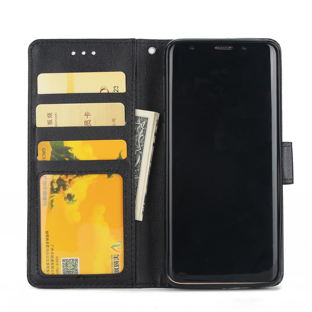 PU Leder Brieftaschenstand Telefonhülle Für Samsung Galaxy S9 SM-G960 - Schwarz