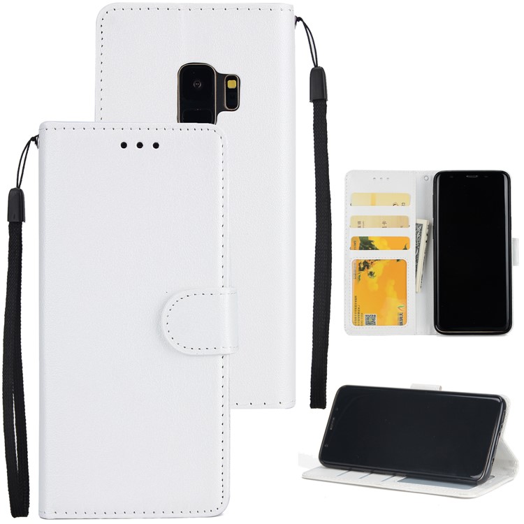PU Leather Wallet Stand Phone Cover for Samsung Galaxy S9 SM-G960 - White-1